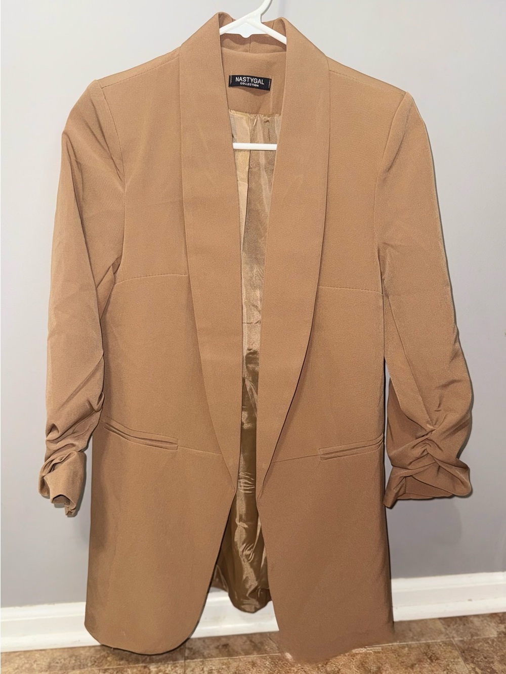 Nasty Gal Tan Open-Front Shawl Collar Blazer